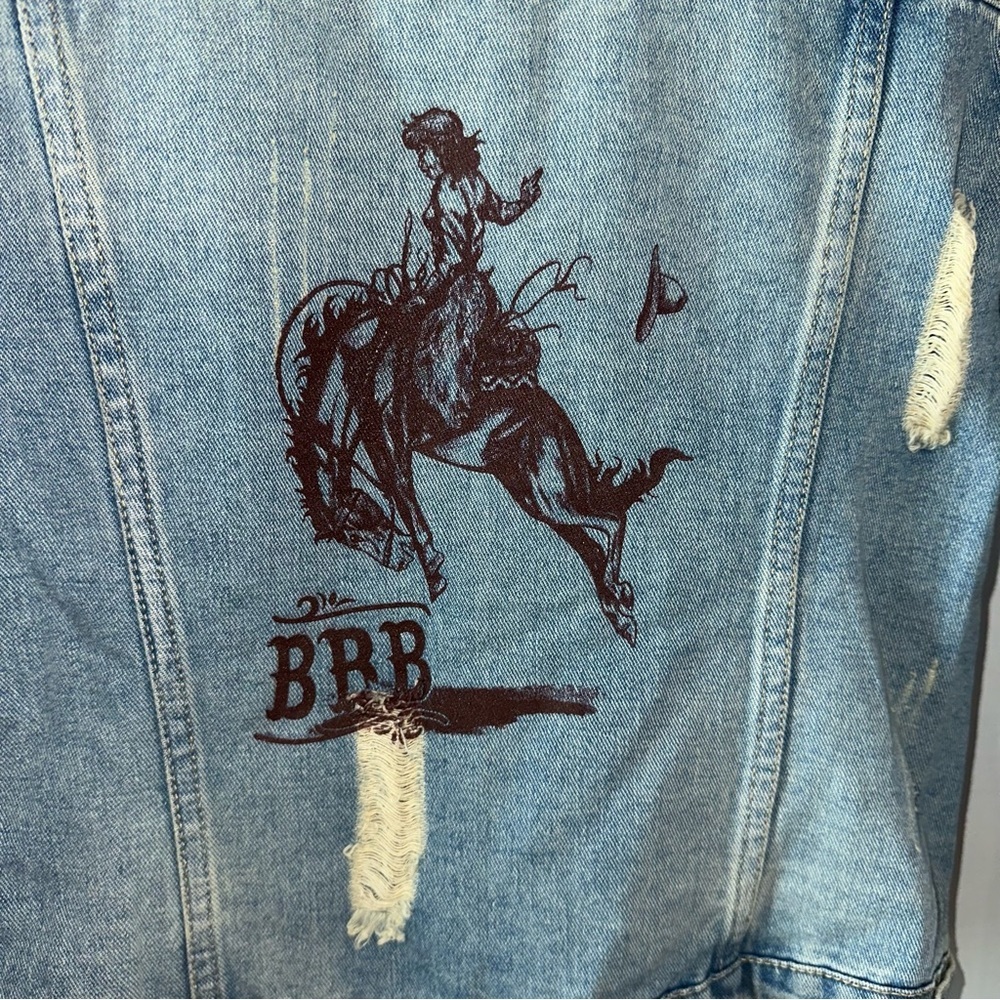 BRB Denim Jacket with Lady Bronc Rider Graphic Detail on the Back - Picture 6 of 9
